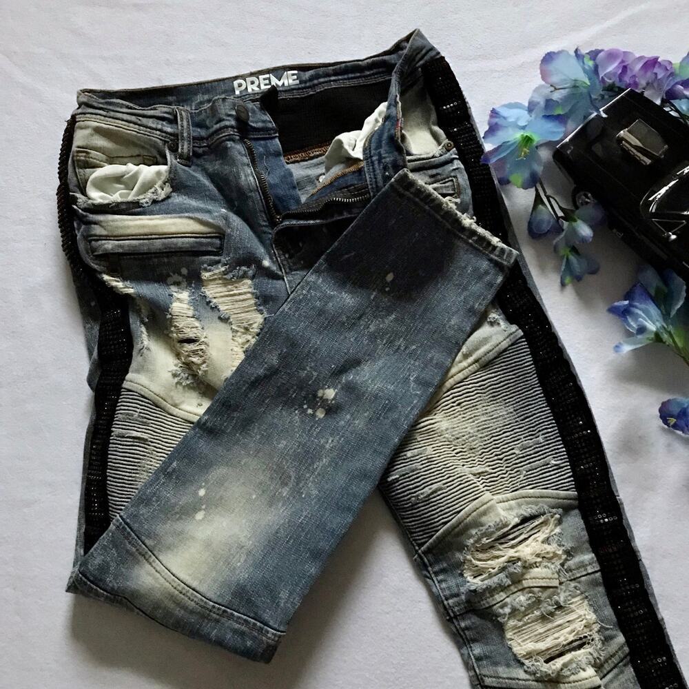 Preme NWOT Medium Stone Wash Distressed Skinny Jean Men 32 - Picture 6 of 10